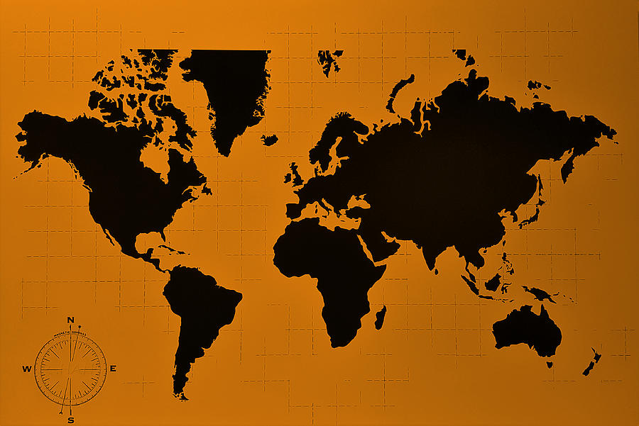 Map Of The World Orange Photograph by Rob Hans