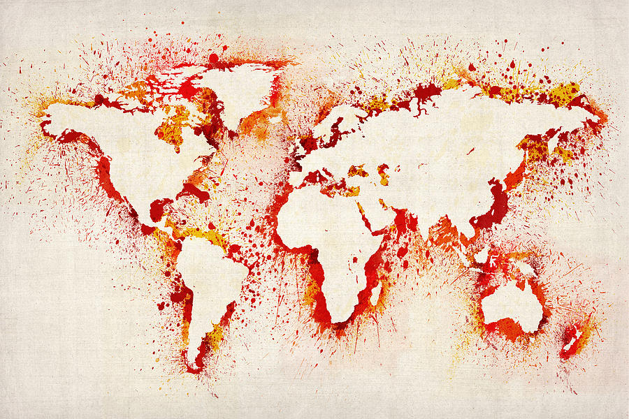 Abstract Digital Art - Map of the World Paint Splashes by Michael Tompsett