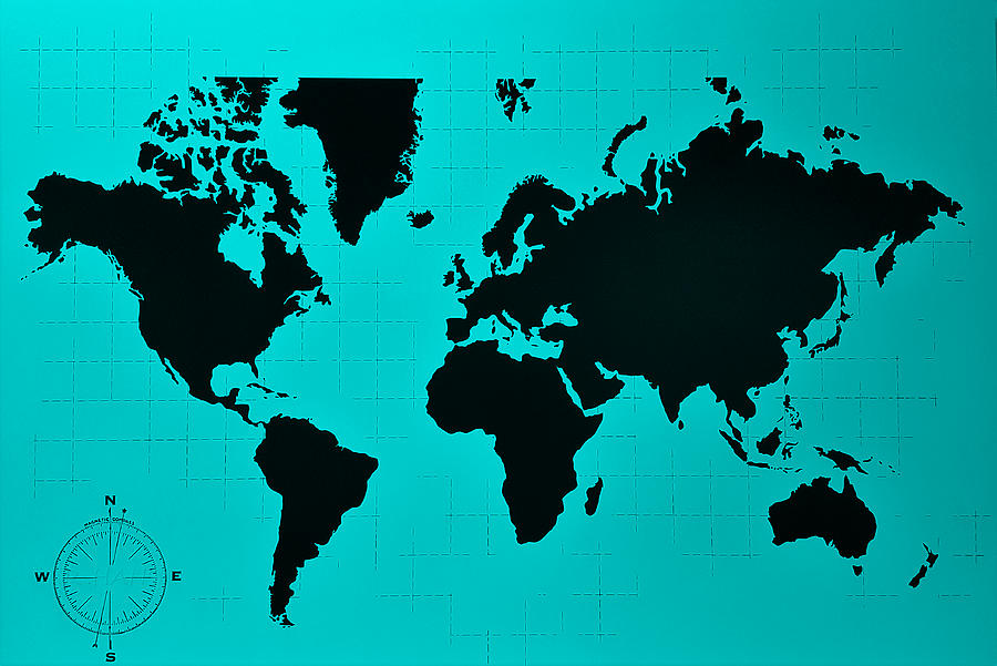 Map Of The World Turquoise Photograph by Rob Hans