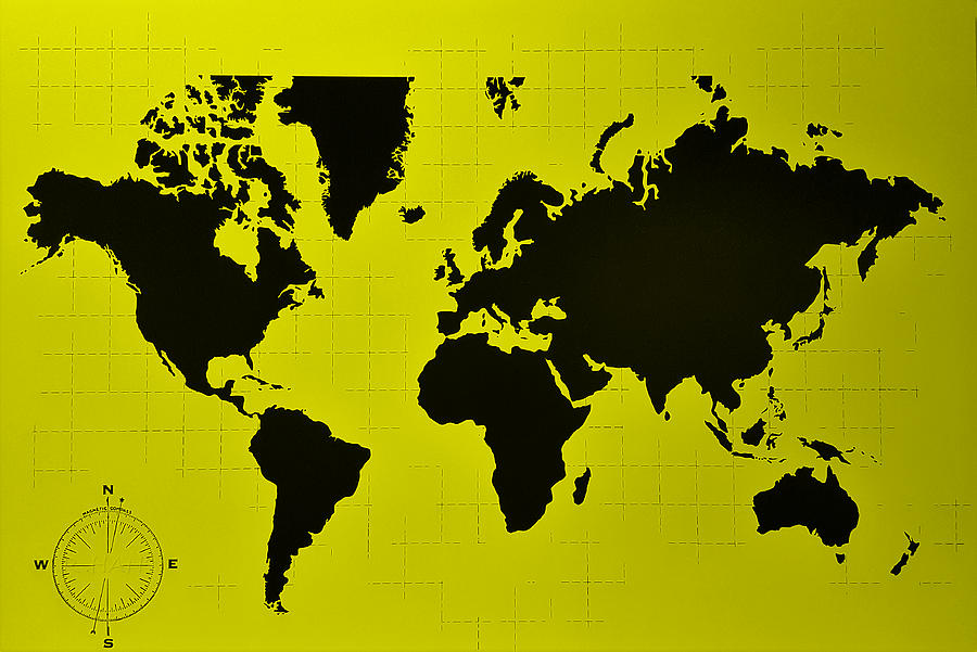 Map Of The World Yellow Photograph by Rob Hans