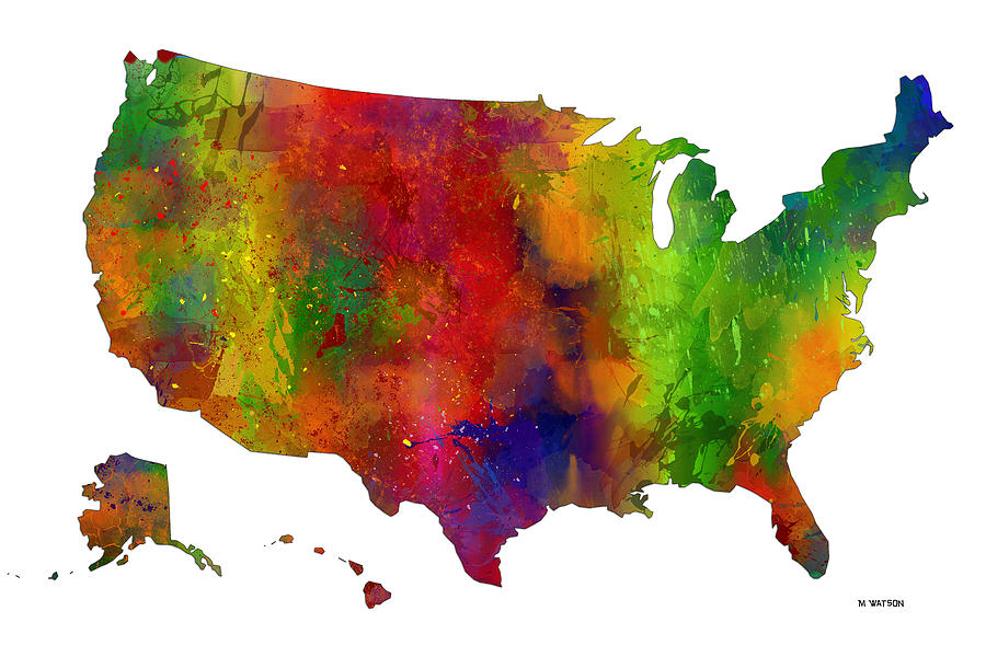 Map of U.S.A. Color Digital Art by Marlene Watson