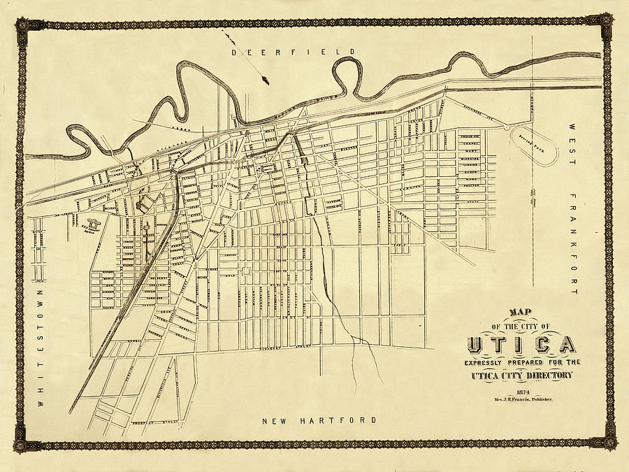Map Of Utica 1874 Photograph by Andrew Fare