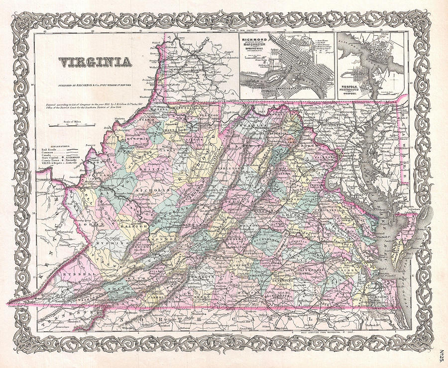 Map of Virginia Drawing by Joseph Hutchins Colton