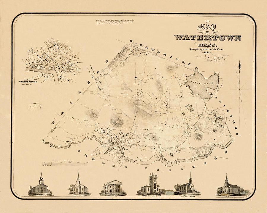 Map Of Watertown 1850 Photograph by Andrew Fare
