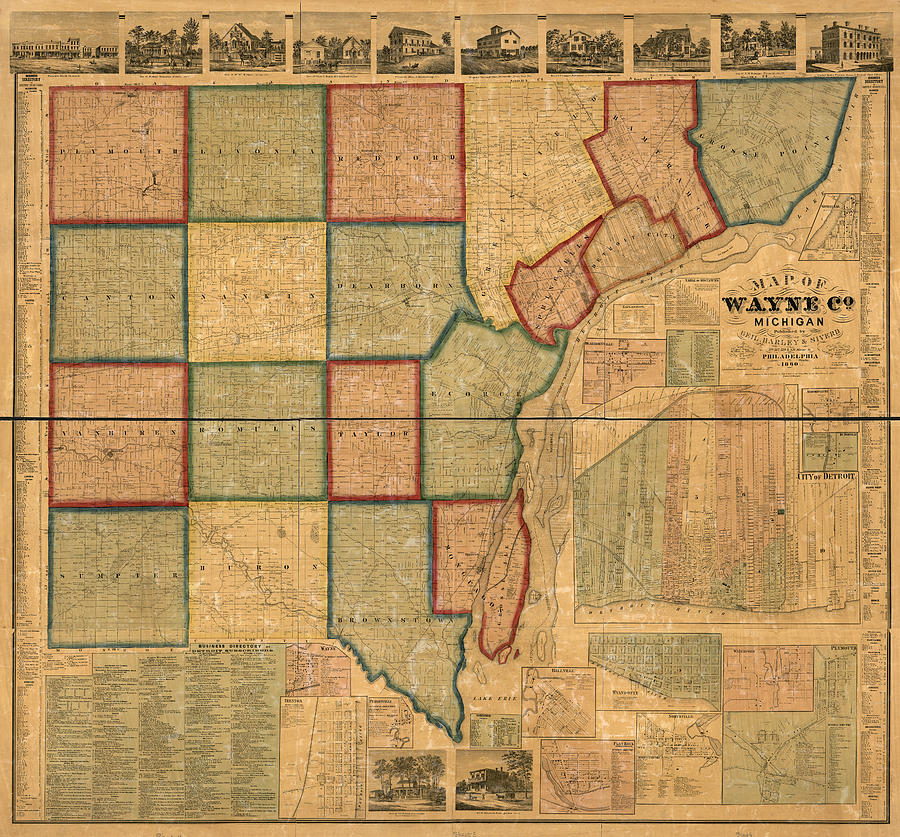 Map Of Wayne County Michigan 1860 Mixed Media By Design Turnpike Pixels 7284