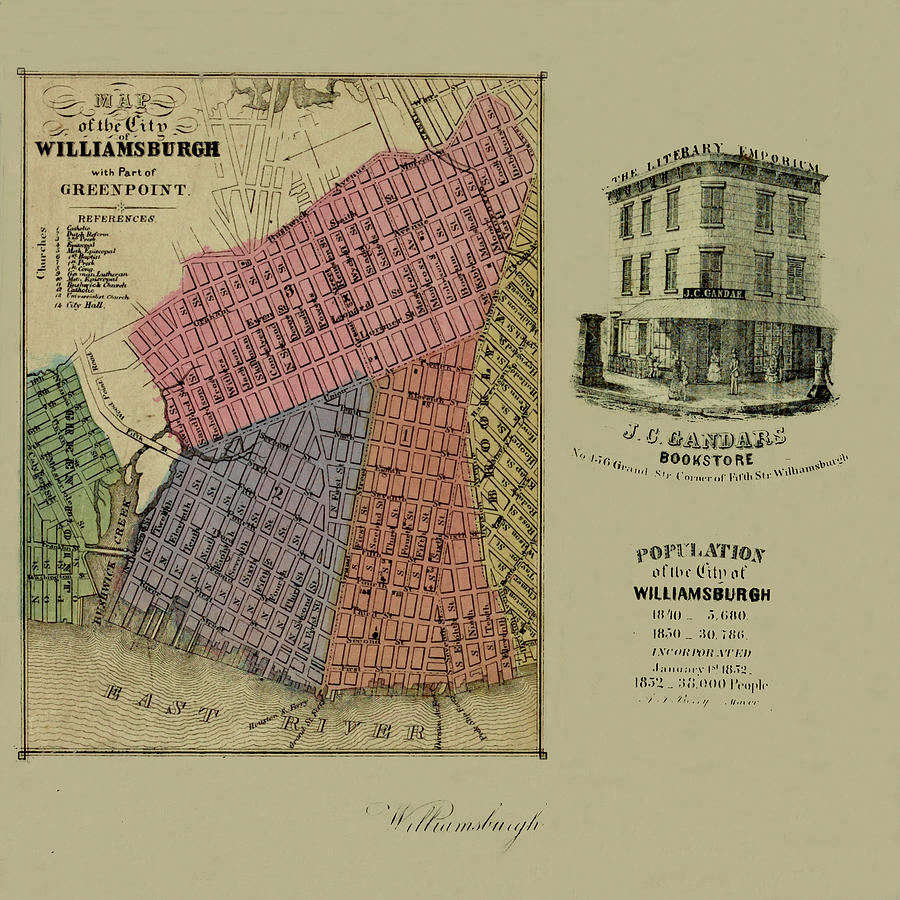 Map Of Williamsburgh 1852 Photograph by Andrew Fare
