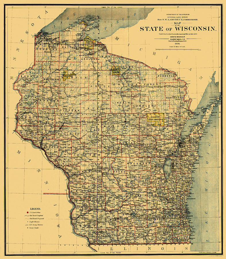 Map Of Wisconsin 1896 Photograph by Andrew Fare