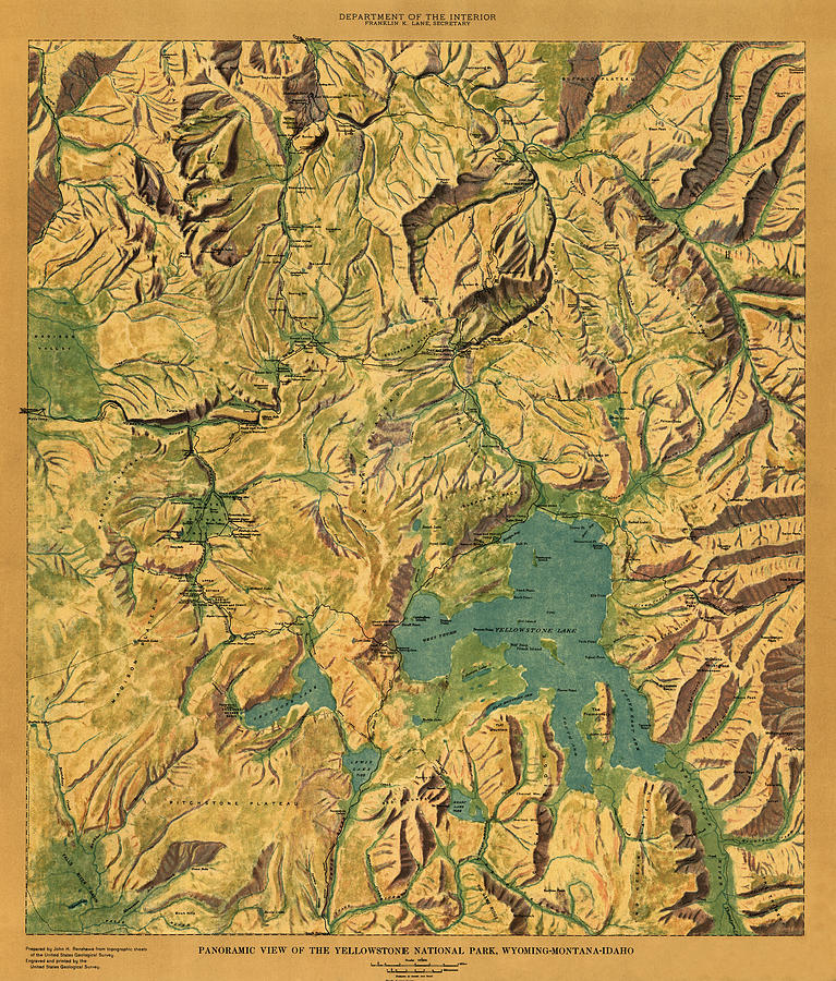 Map Of Yellowstone 1915 Photograph by Andrew Fare