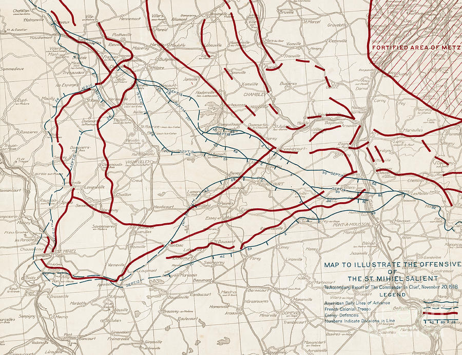 Map to illustrate the offensive of the St. Mihiel salient, November 1918 Drawing by American School