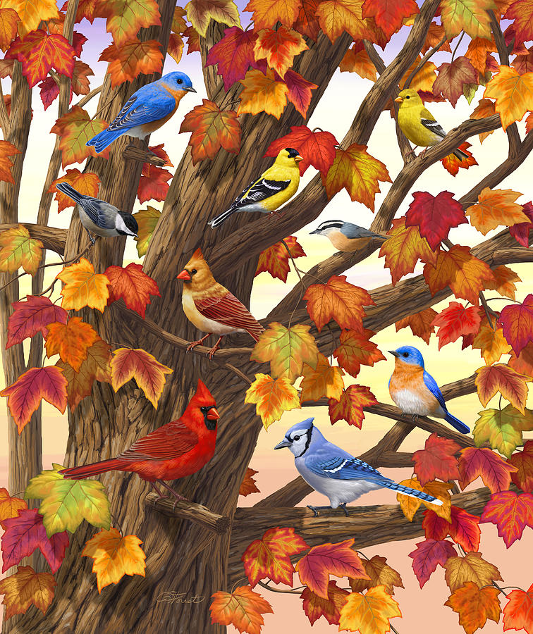 Bird Painting - Maple Tree Marvel - Bird Painting by Crista Forest
