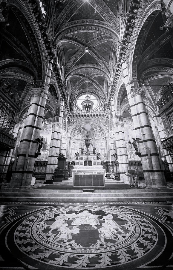 Marble Floor Siena Italy Cathedral Bw Photograph