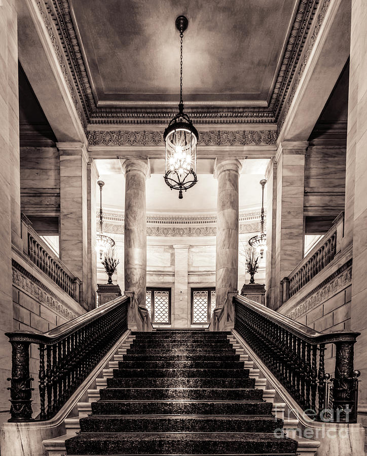 Marble Room Stairwell BW Photograph by Joseph Miko - Pixels