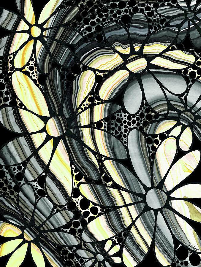 Marbled - Gray And Yellow Flower Art By Sharon Cummings Painting by Sharon Cummings