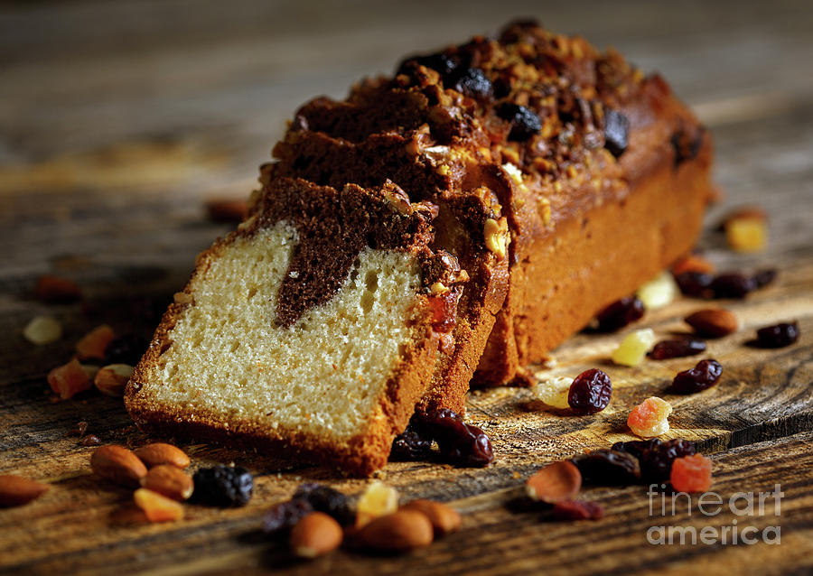 Marbled pound cake on a wooden board Photograph by Ragnar Lothbrok