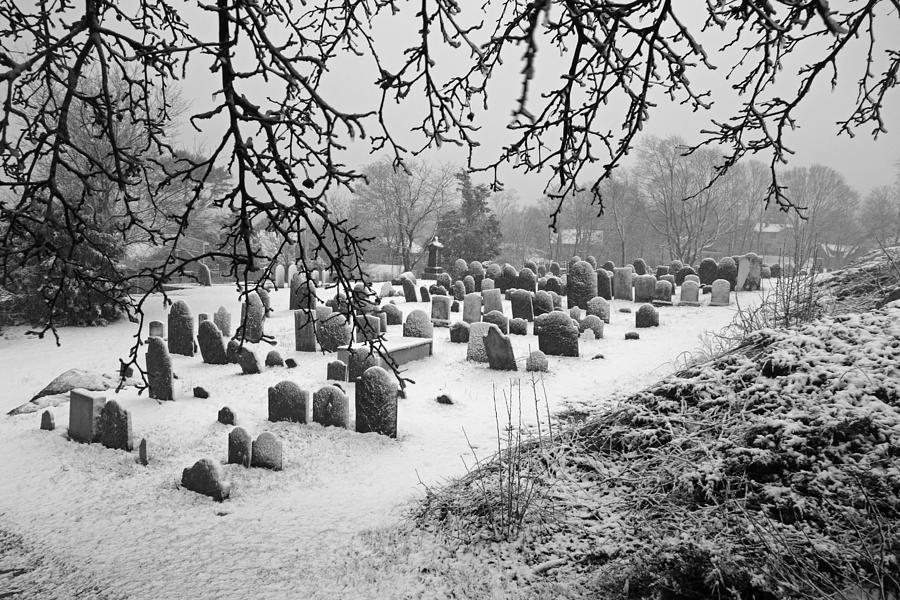 Marblehead MA Old Burial Hill Cemetery in the Winter Photograph by Toby McGuire