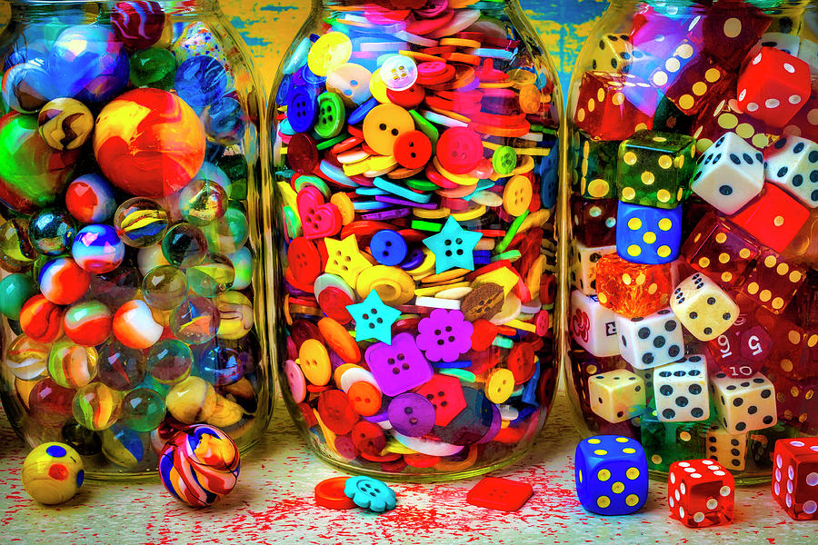 Marbles Buttons And Dice Jars Photograph by Garry Gay