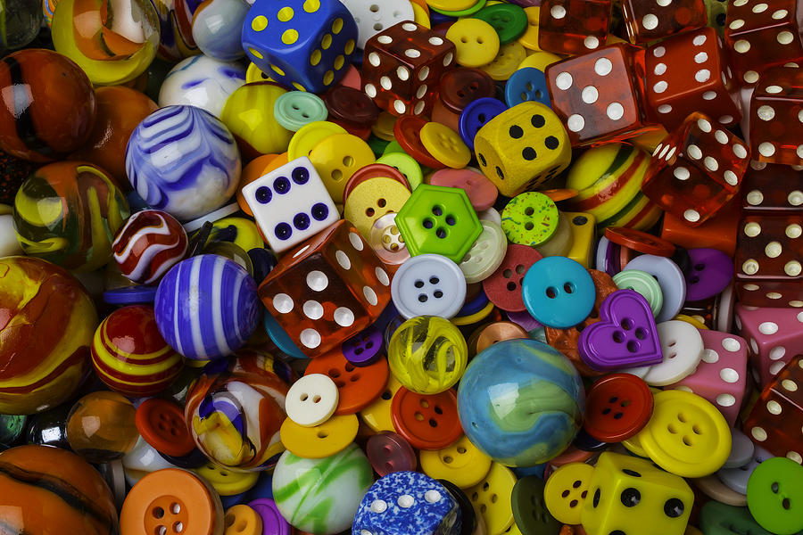 Marbles Dice Buttons Assortment Photograph by Garry Gay