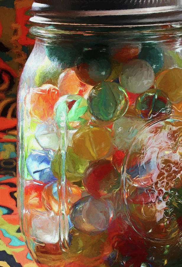 Marbles in a Jar 2 Painterly Photograph by Mary Bedy
