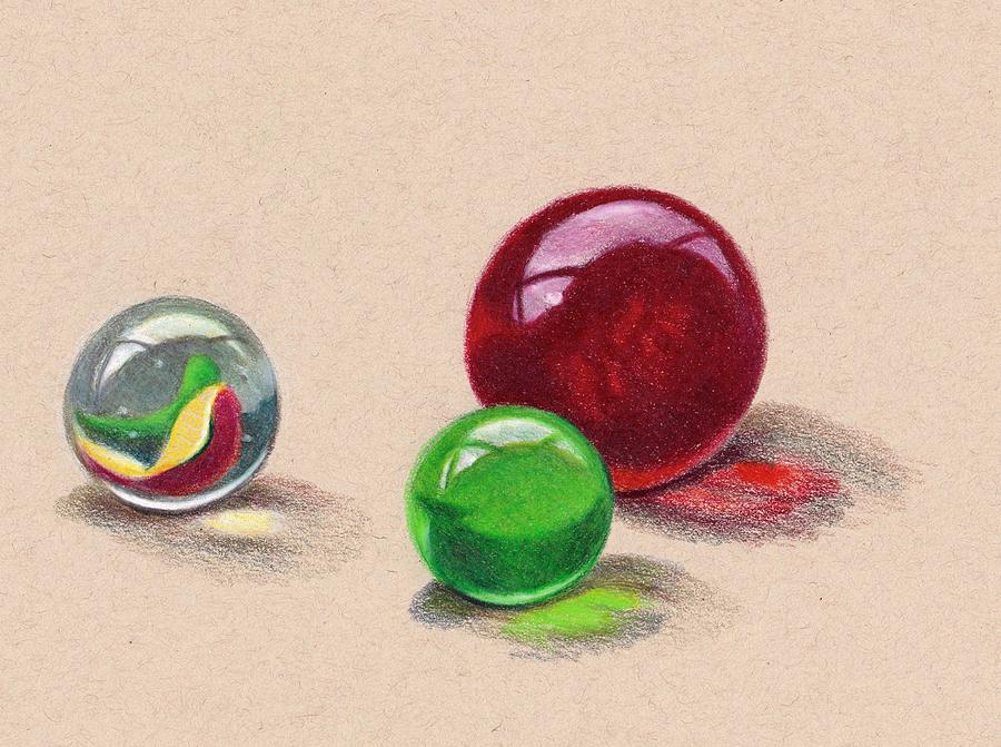 Marbles In Color Pencil Drawing by Joyce Geleynse