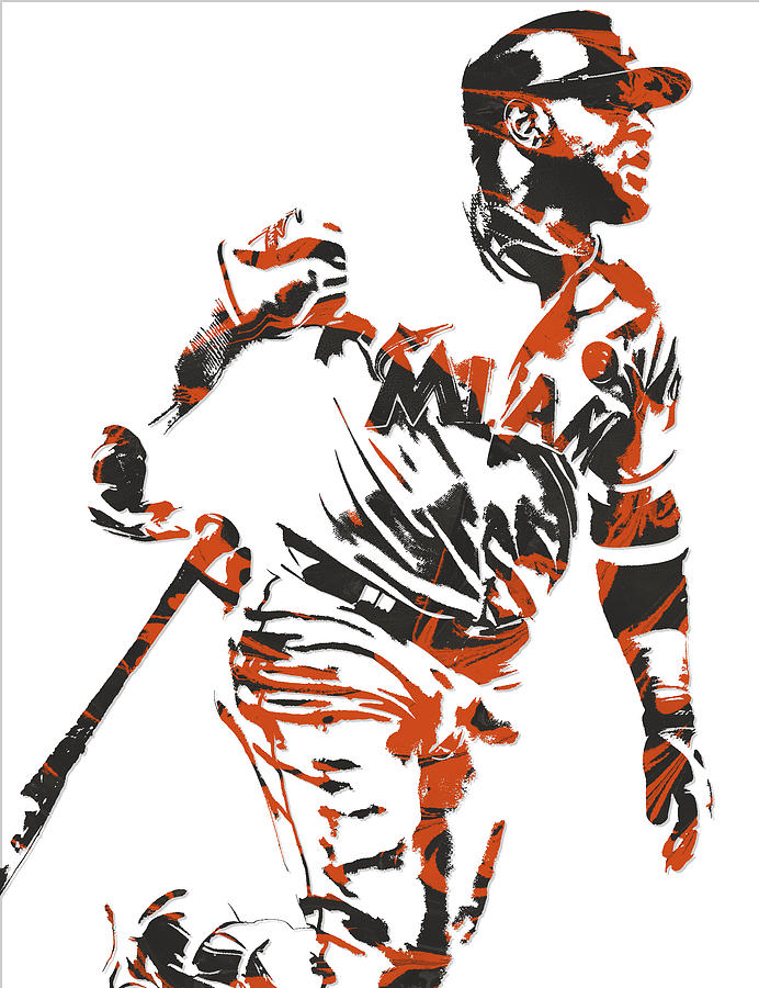 Marcell Ozuna MIAMI MARLINS PIXEL ART 3 Mixed Media by Joe Hamilton