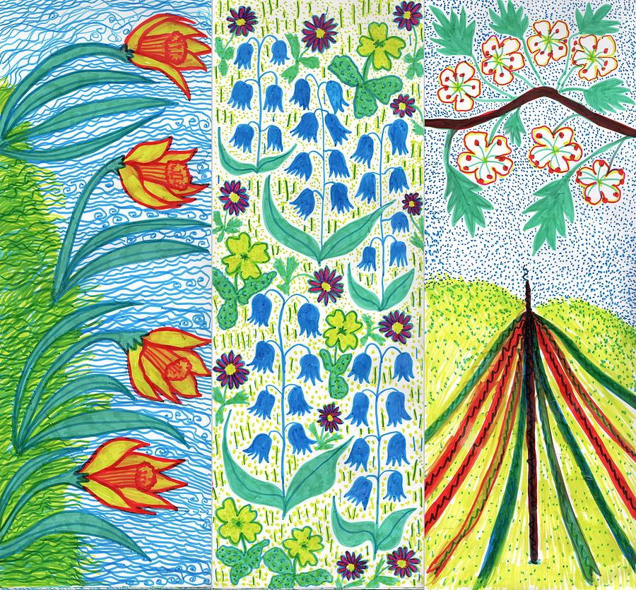 Spring Drawing - March April May by Sushila Burgess Spring Drawing - March April May by Sushila Burgess
