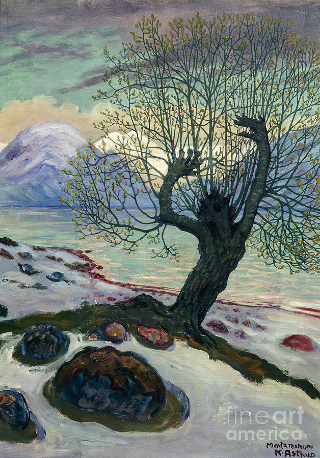 March morning, spring night and sallow man Painting by Nikolai Astrup