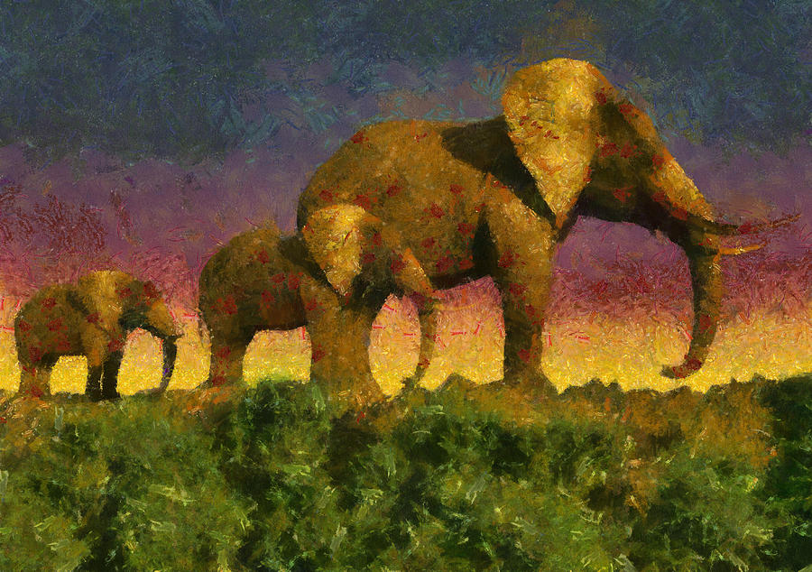 Animal Digital Art - March of Elephants by Karim Alhalabi