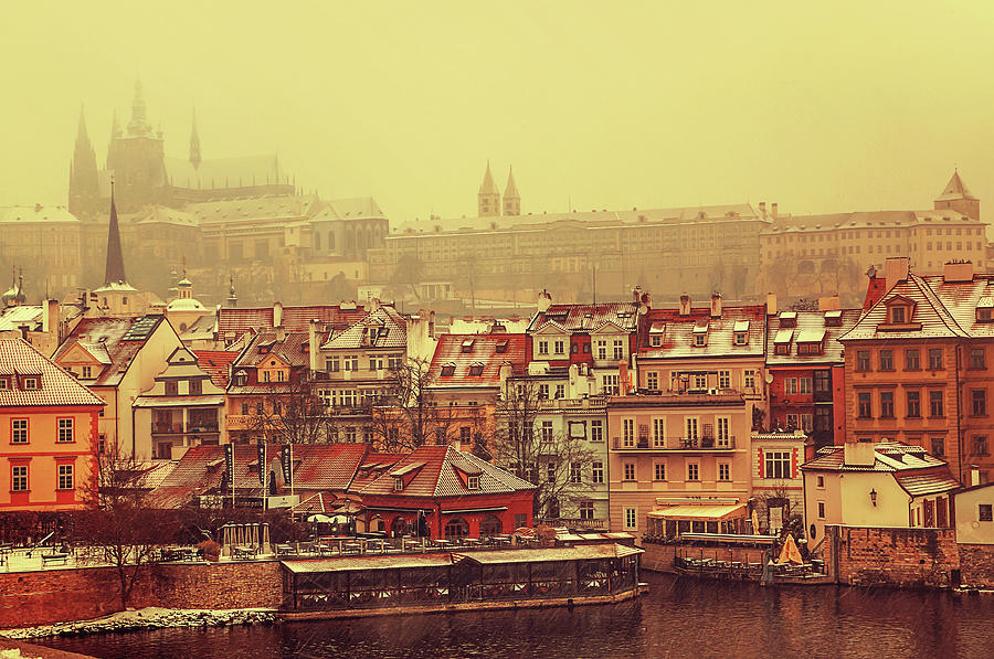 March Snowfall. Old Prague. Vintage Photograph by Jenny Rainbow