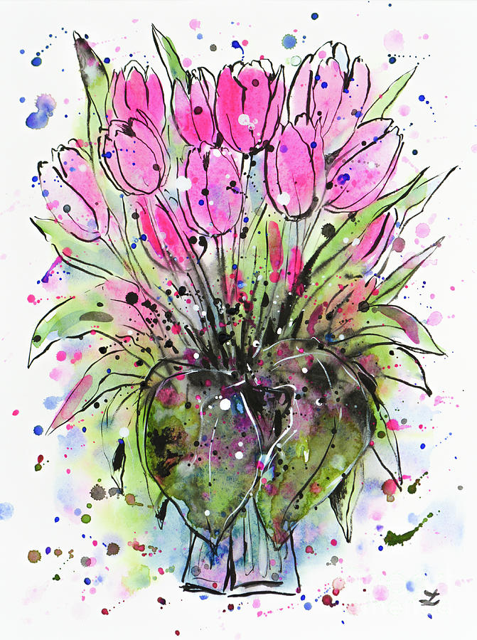 March Tulips Painting by Zaira Dzhaubaeva