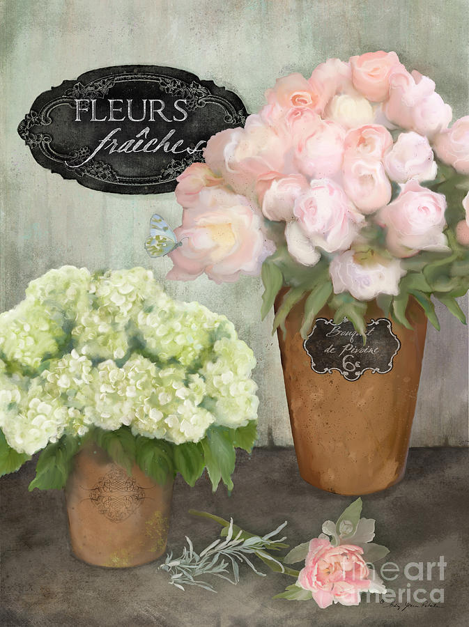 Marche aux Fleurs 2 - Peonies n Hydrangeas Painting by Audrey Jeanne Roberts
