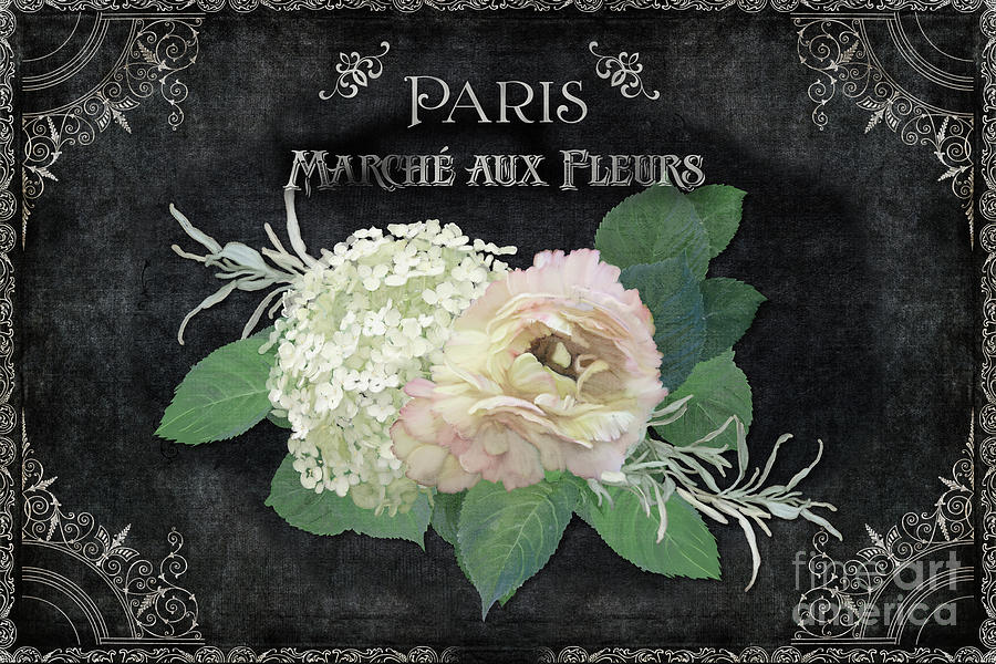 Marche aux Fleurs 4 Vintage Style Typography Art Painting by Audrey Jeanne Roberts