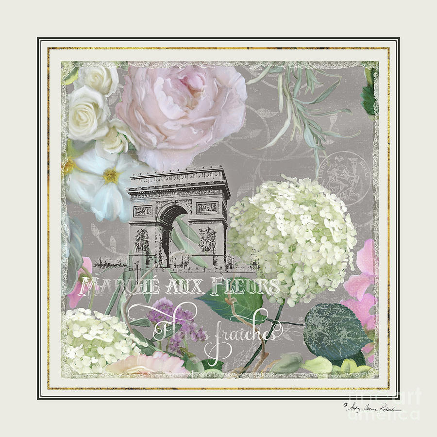 Marche aux Fleurs Vintage Paris Arc de Triomphe Painting by Audrey Jeanne Roberts