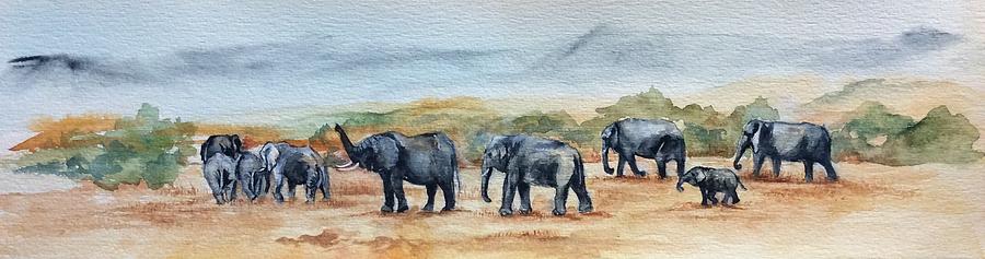 Marching Elephants Painting by Ellen Canfield
