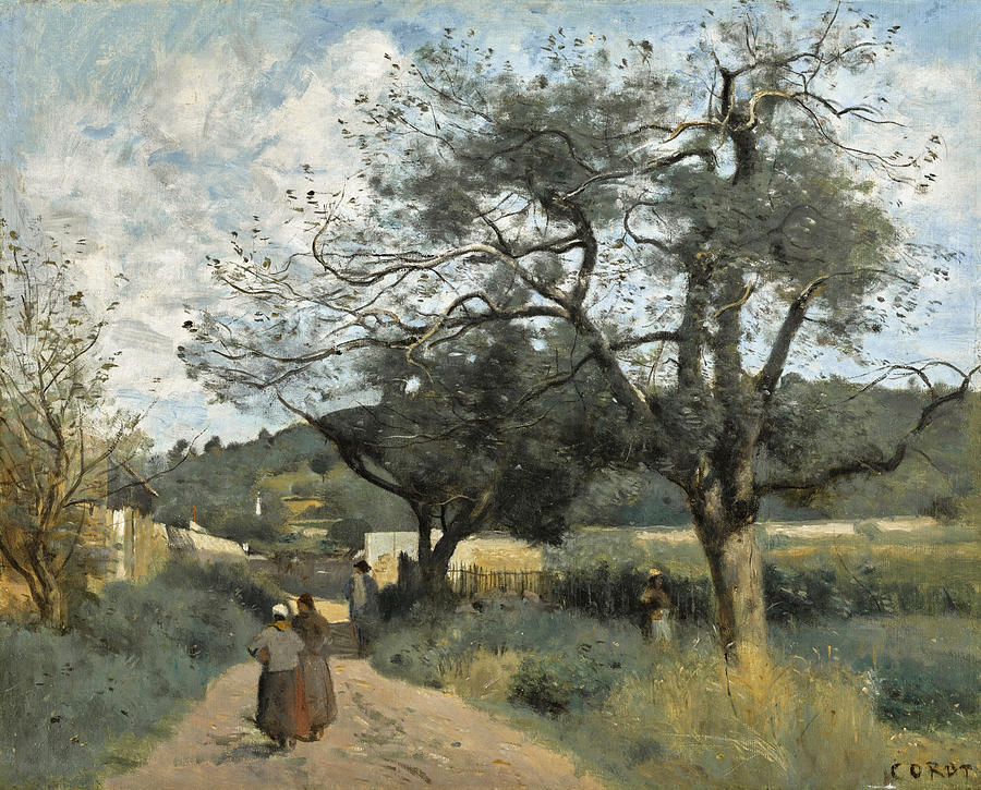 Marcoussis, Route a Travers les Champs Painting by Jean-Baptiste-Camille Corot