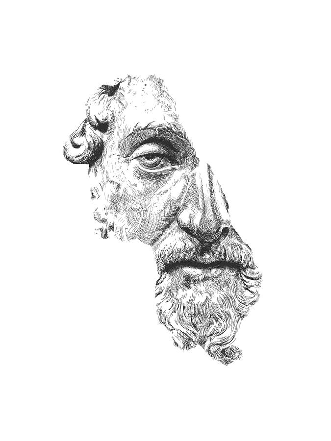 Portrait Drawing - MARCUS AURELIUS ANTONINUS AUGUSTUS / black and white by Daniel Coulmann