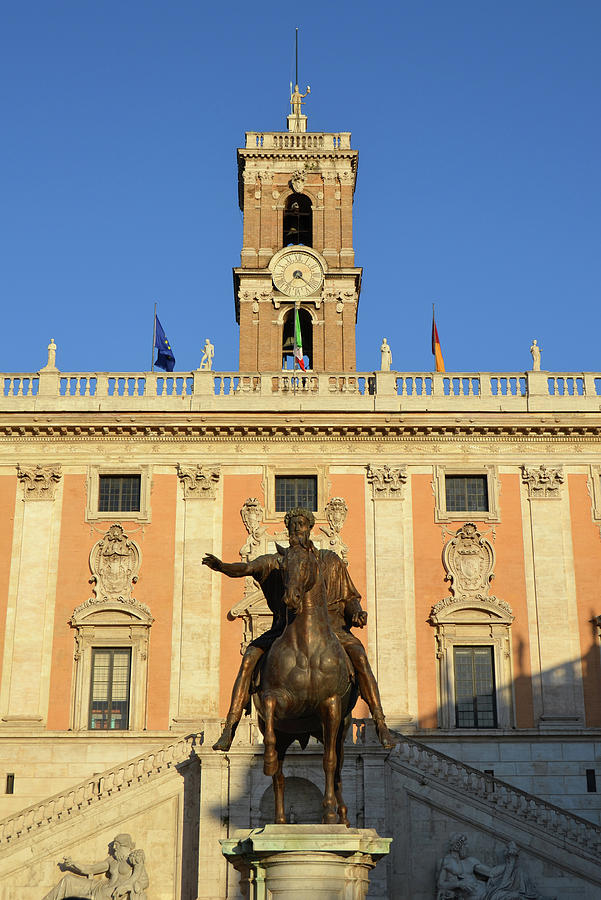 Marcus Aurelius Equestrian Statue Sunset in Piazza del Campidoglio Capitoline Museum Rome Italy Photograph by Shawn OBrien