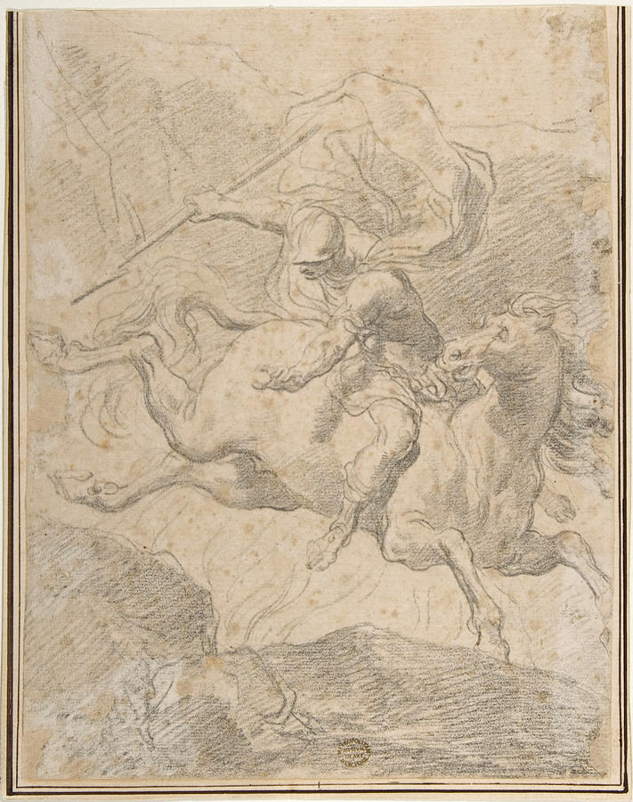 Gaetano Gandolfi Drawing - Marcus Curtius Leaping into the Chasm by Gaetano Gandolfi