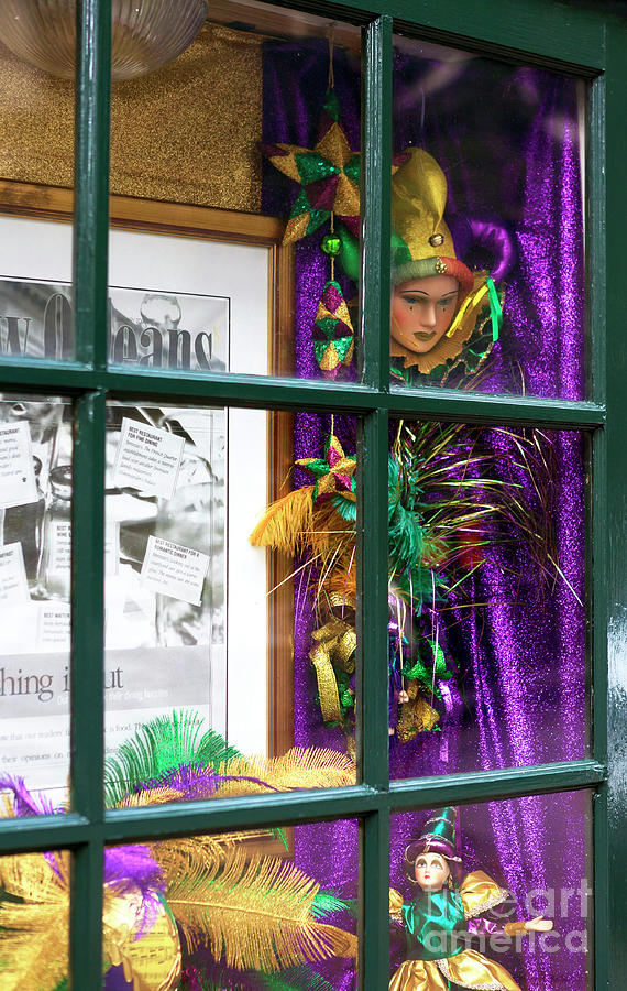 Mardi Gras Colors in the Window Photograph by John Rizzuto