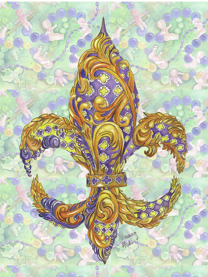 Mardi Gras Fleur De Lis Painting  by Susan Hebert