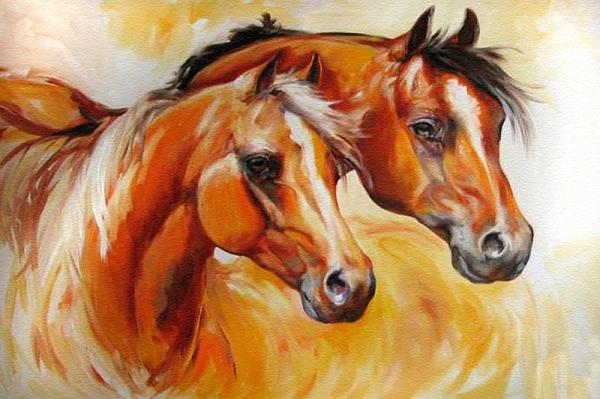 MARE AND STALLION  by M BALDWIN SOLD Painting by Marcia Baldwin