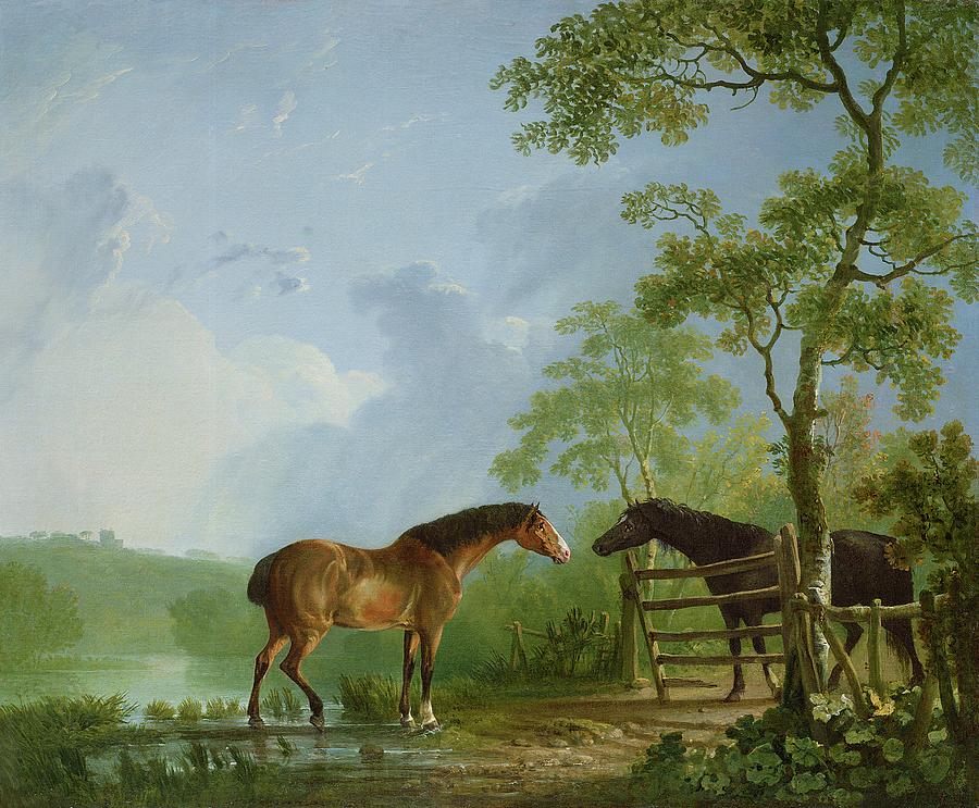 Mare and Stallion in a Landscape Painting by Sawrey Gilpin