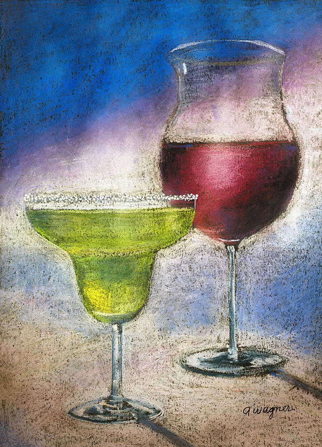 Margarita And A Glass Of Wine Pastel by Arline Wagner