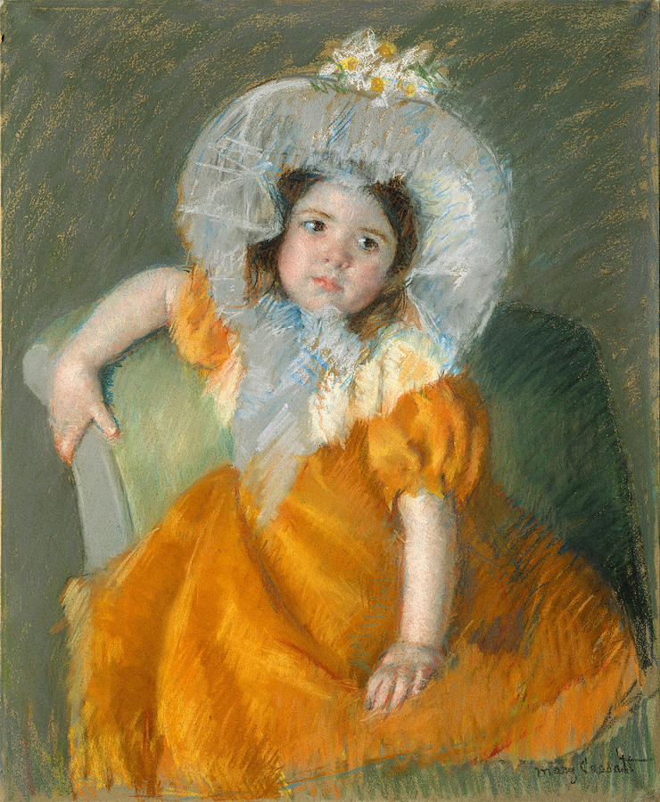 Mary Stevenson Cassatt Drawing - Margot in Orange Dress by Mary Stevenson Cassatt