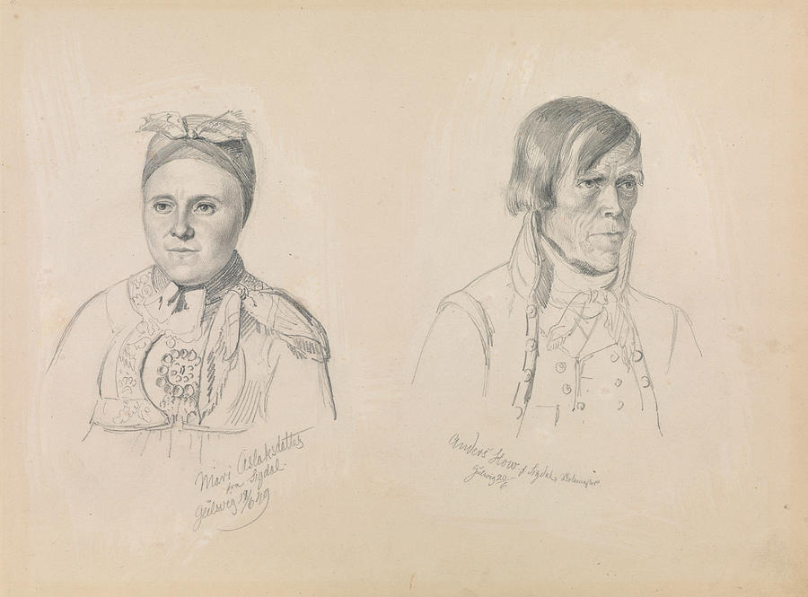 Mari Aslaksdatter and Anders How from Sigdal Drawing by Adolph Tidemand