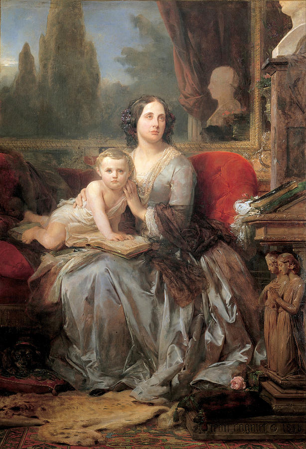 Maria Brignole-Sale Duchess of Galliera with her son Filippo Painting by Leon Cogniet