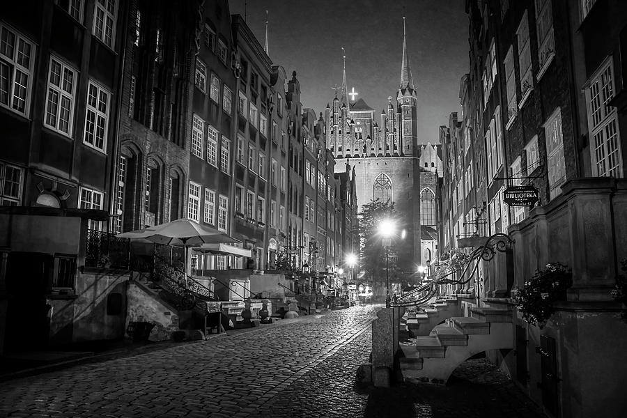 Mariacka by Night in Black and White Photograph by Carol Japp