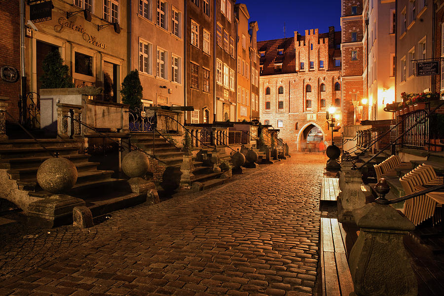 Mariacka Street at Night in Old Town of Gdansk Photograph by Artur Bogacki