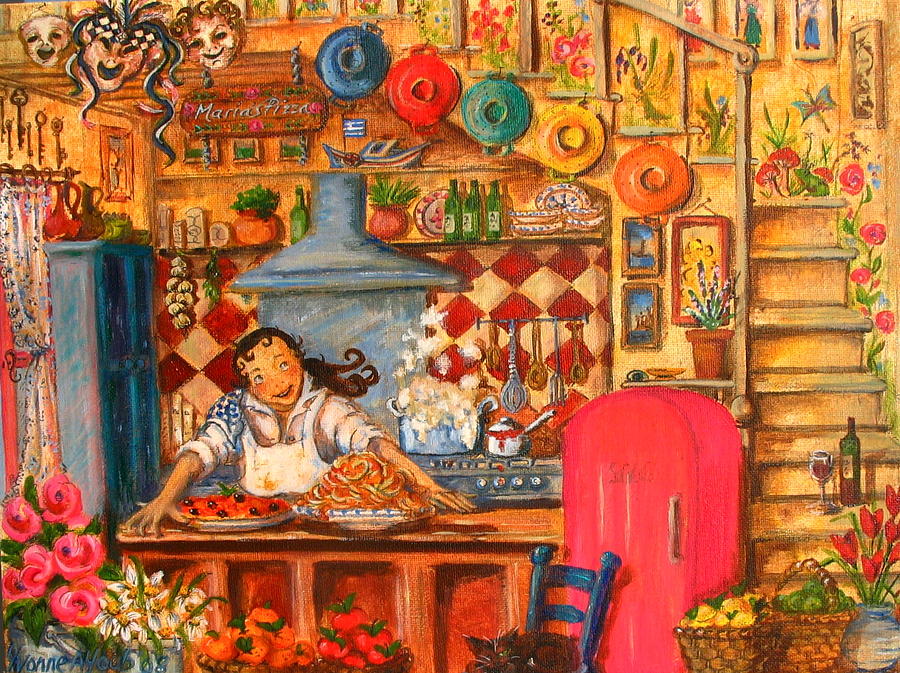 Decor Painting - Marias Pizza by Yvonne Ayoub