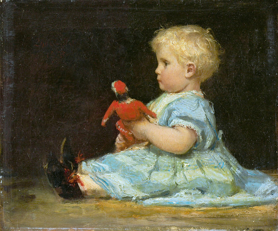 Marie Anker with Doll Painting by Albert Anker