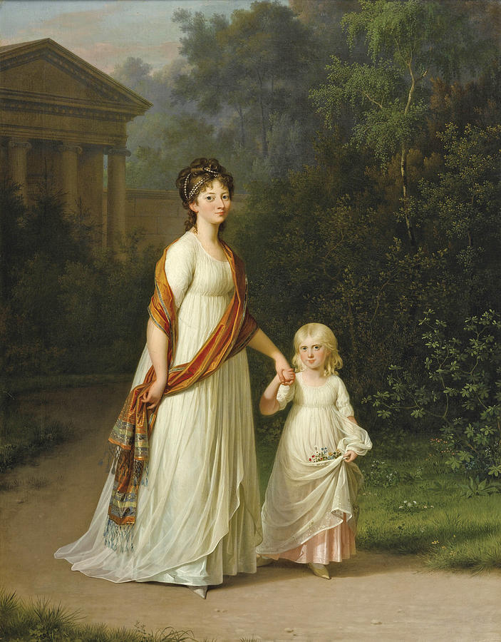 Marie-Sophie-Frederikke Princess of Denmark and her Daughter Princess Caroline Painting by Jens Juel